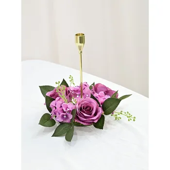 1 шт. Искусственная роза, гирлянда из гортензии, Подсвечник, обеденный стол, Центральные элементы декора Свадьбы