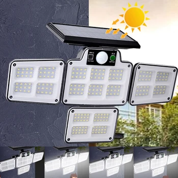  1шт Наружный светодиодный четырехголовочный Солнечный настенный светильник IP65 с разделением на бытовые Гаражные фонари с человеческим восприятием, Ультраяркое освещение дороги во дворе