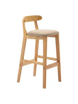  Барный стул из массива дерева с бытовой спинкой Высокий Табурет Nordic Milk Tea Shop Стул на стойке регистрации Современный барный стул Модный Барный стул
