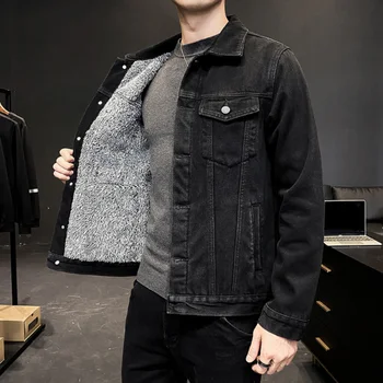  Зимняя джинсовая куртка, бархатная утолщенная осенняя свободная мужская куртка большого размера