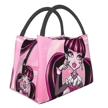  Изготовленная на заказ сумка для ланча Draculaura Monster High, женский холодильник, термоизолированный ланч-бокс для путешествий в офис, сумка для хранения свежих фруктов