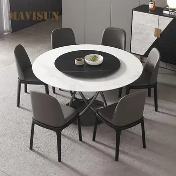  Круглый стол Nordic Light класса люкс из каменной плиты, современный Простой обеденный стол с мраморной столешницей, Комбинированная дизайнерская мебель