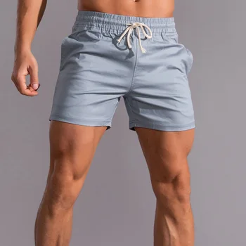  Летние мужские повседневные шорты, простые однотонные шорты большого размера для спорта и отдыха, дышащие брюки с прямыми штанинами из чистого хлопка на четверть длины