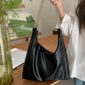  Модная женская сумка-тоут из мягкой искусственной кожи, женская сумка на цепочке через плечо, вместительная женская сумка для поездок на работу, подмышечная сумочка с карманом