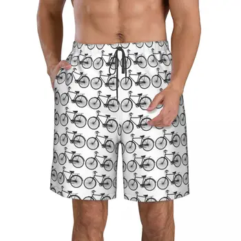  Мужские шорты с рисунком велосипеда, повседневные шорты с плоской передней частью, пляжные брюки на шнурке, Комфортные шорты для дома