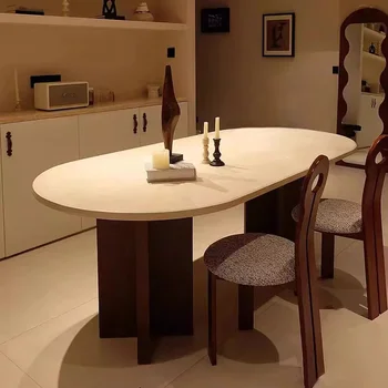  Роскошный Обеденный Стол в скандинавском стиле Современный Простой Европейский Овальный Обеденный Стол Art Marble Conjuntos De Sala De Jantar Кухонная Мебель