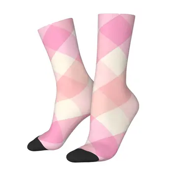  Светло-розовые носки Kawaii в клетку в клетку, походные носки с мультяшным рисунком