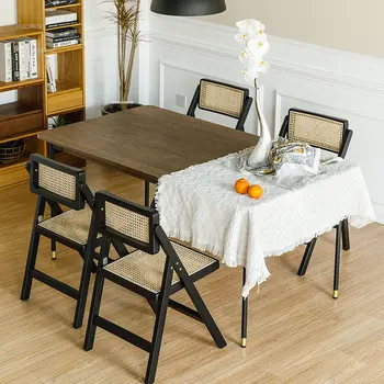  Современные обеденные стулья из ротанга, Мебель для дома, Французский складной обеденный стул из массива дерева, Раскладывающийся на открытом воздухе, стул с сидячей спинкой B