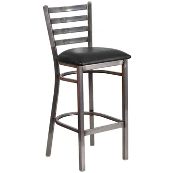  Флэш-мебель серии HERCULES, Металлическая лестница с прозрачным покрытием, Барный стул для ресторана - Черное виниловое сиденье